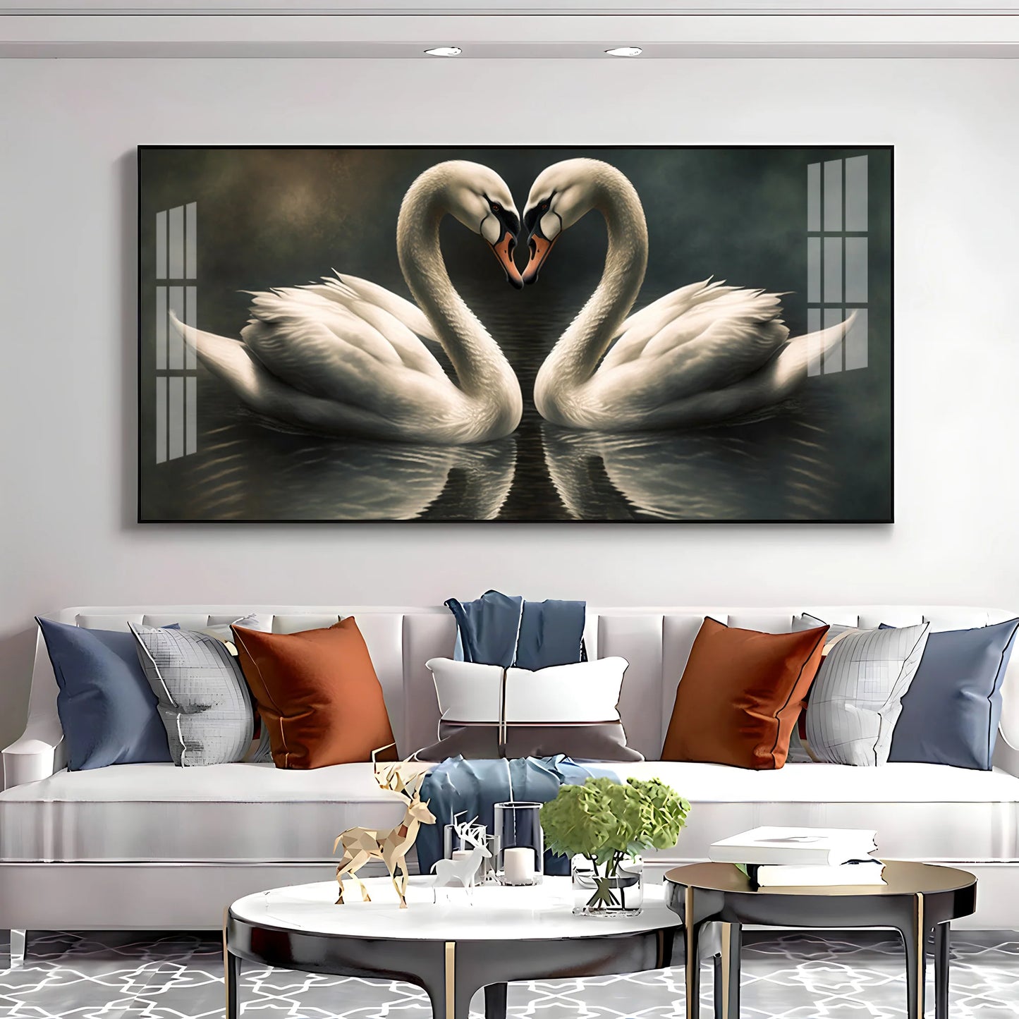 Soulful Vibrant Two Swan Premium Acrylic Horizontal Wall Art