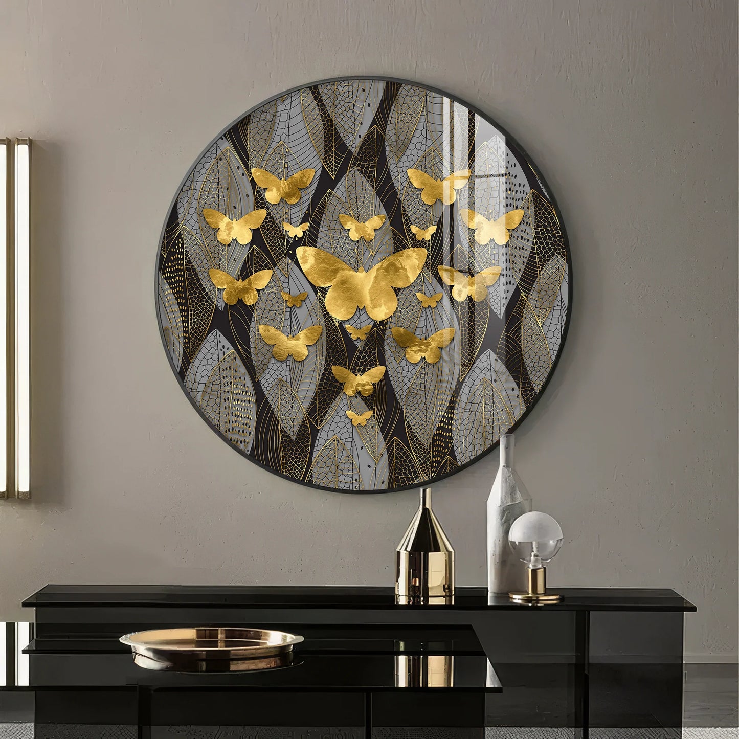 Golden Winged Premium Acrylic Round Wall Art