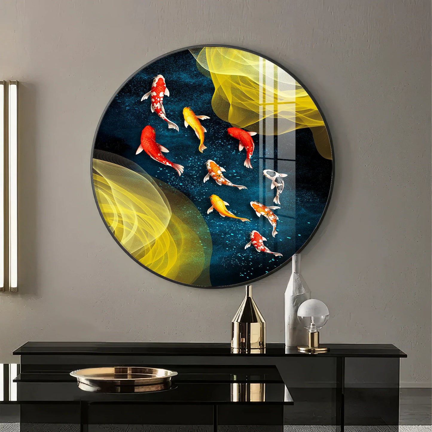 Koi In Motion Premium Acrylic Round Wall Art