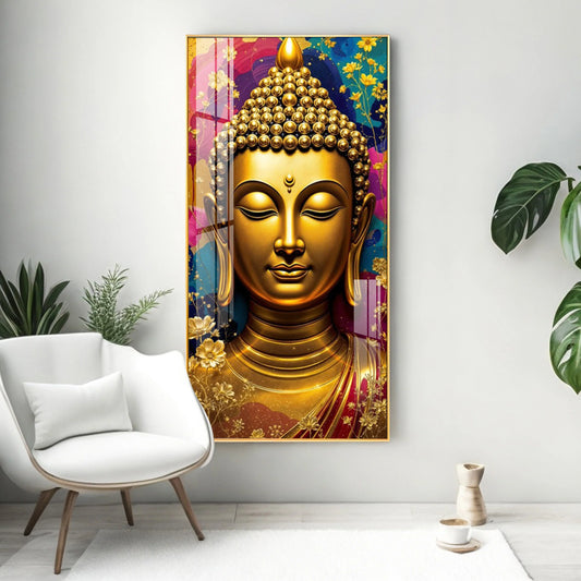 Golden Buddha Portrait Premium Acrylic Vertical Wall Art