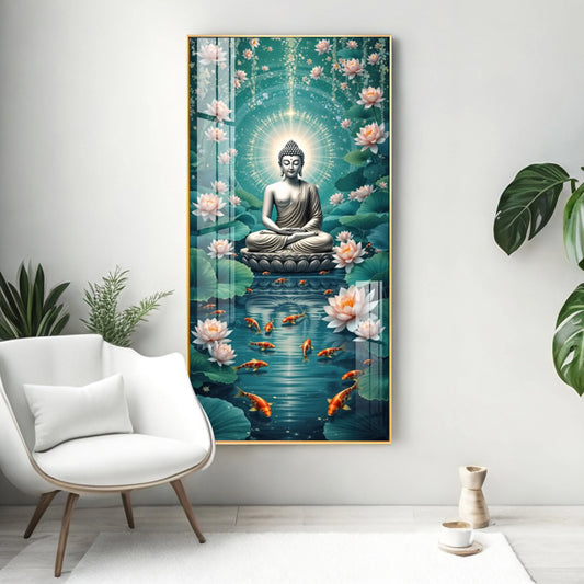 Buddha And The Fish Premium Acrylic Vertical Wall Art