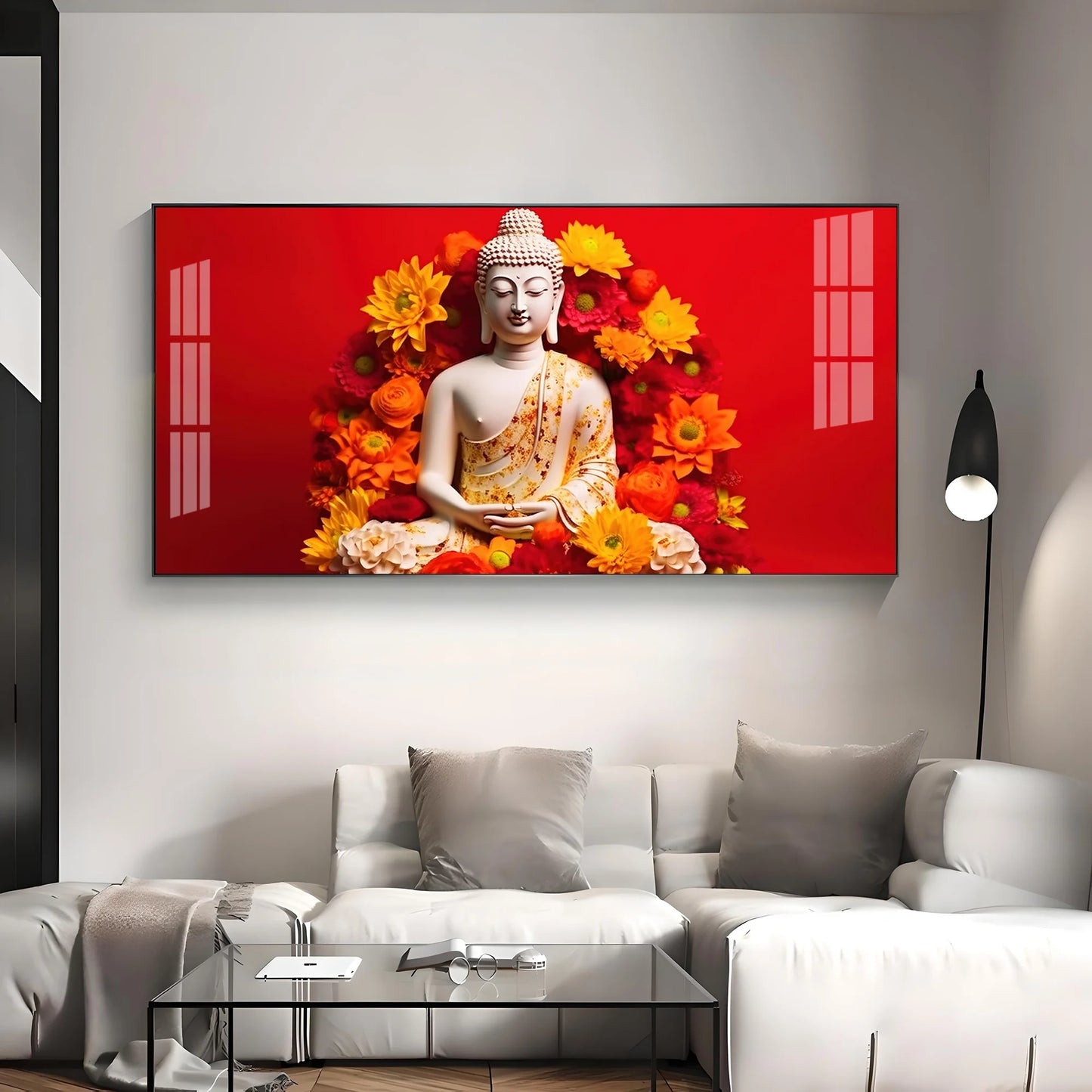 Floral Buddha Premium Acrylic Horizontal Wall Art
