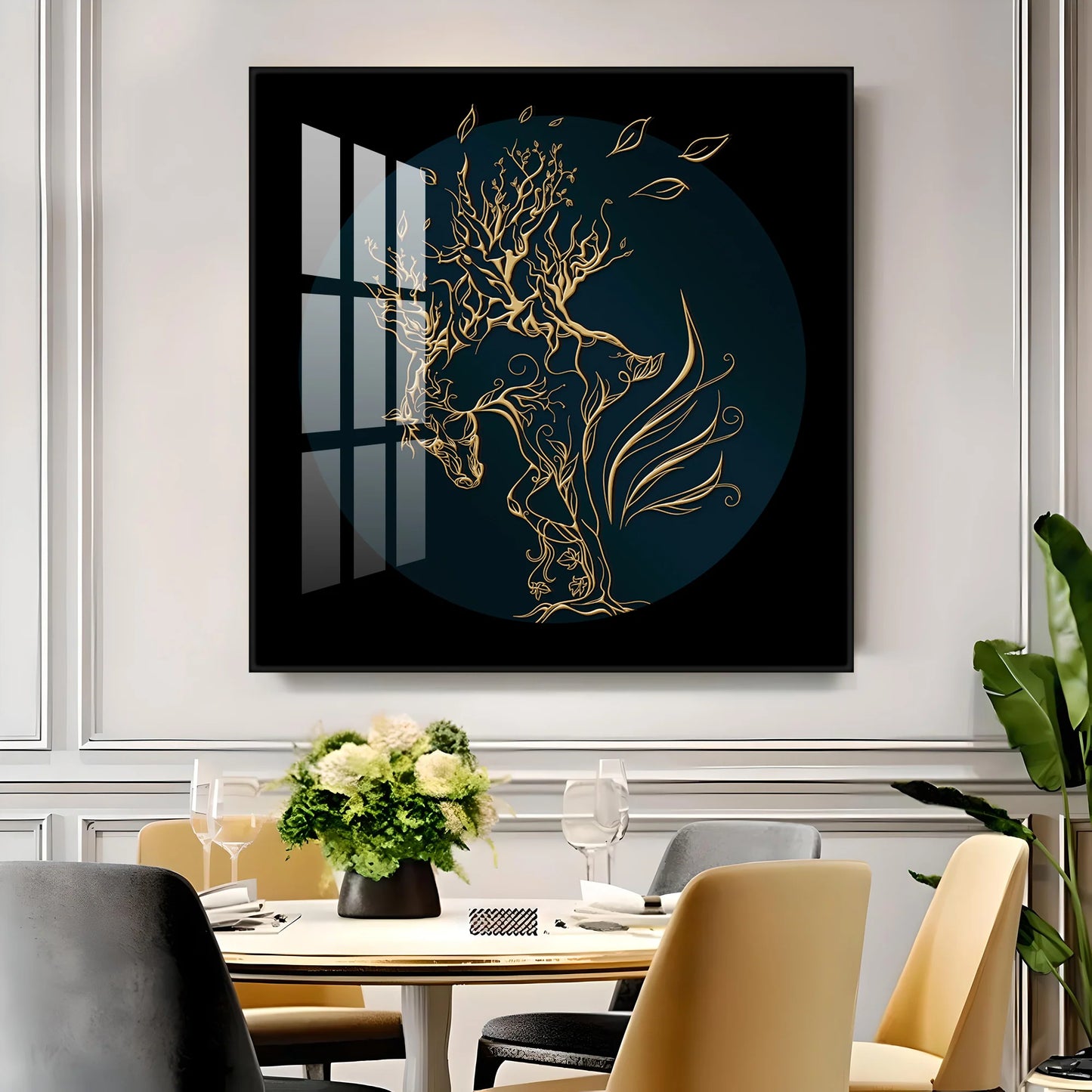 Golden Horse Lines Abstract Premium Acrylic Square Wall Art