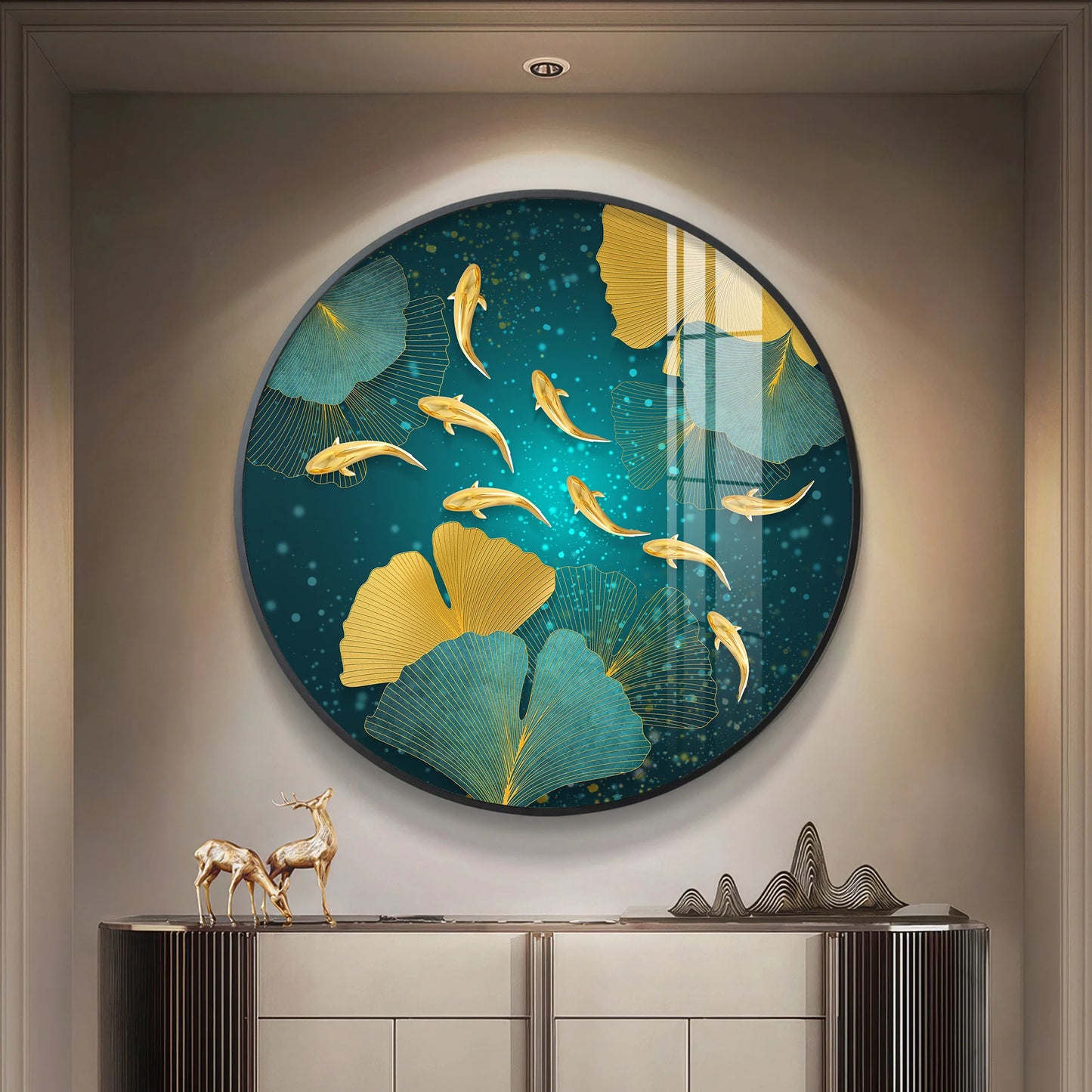 Golden Koi Fish Premium Acrylic Round Wall Art