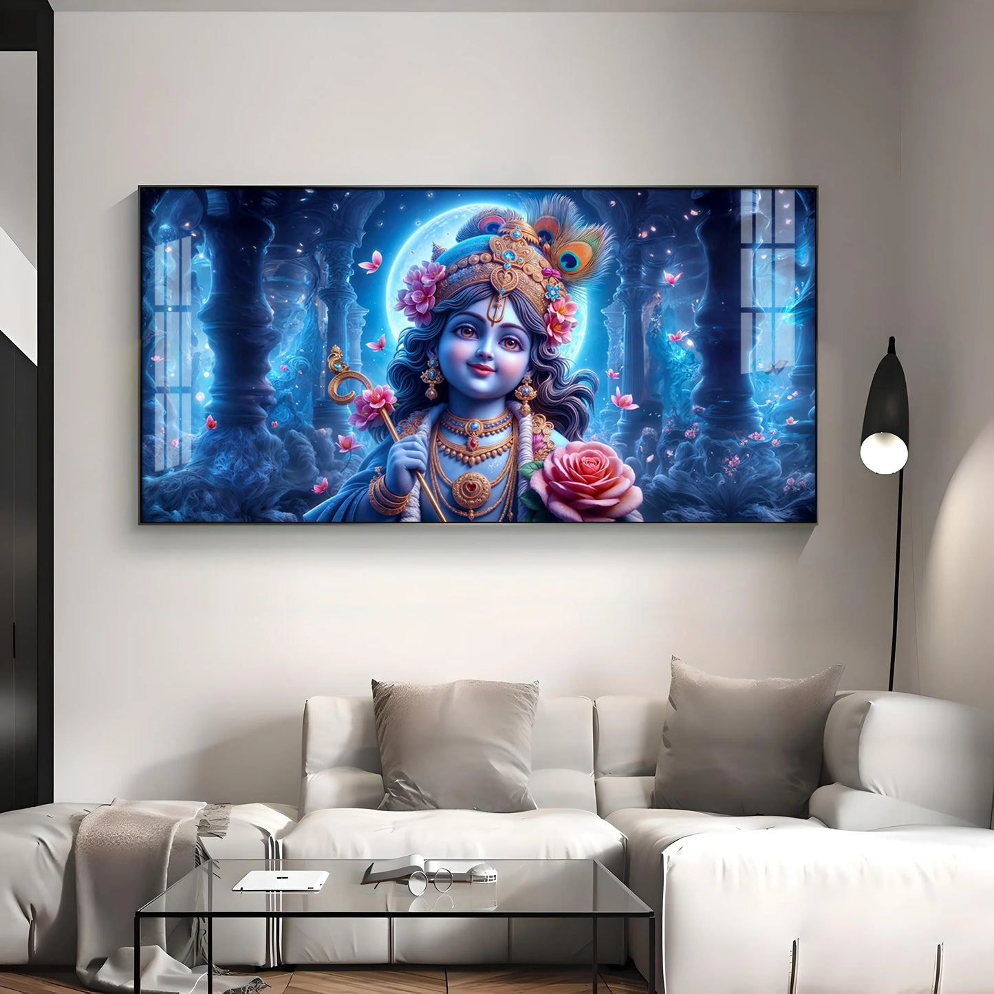 Krishna Elegance With Flower Premium Acrylic Horizontal Wall Art