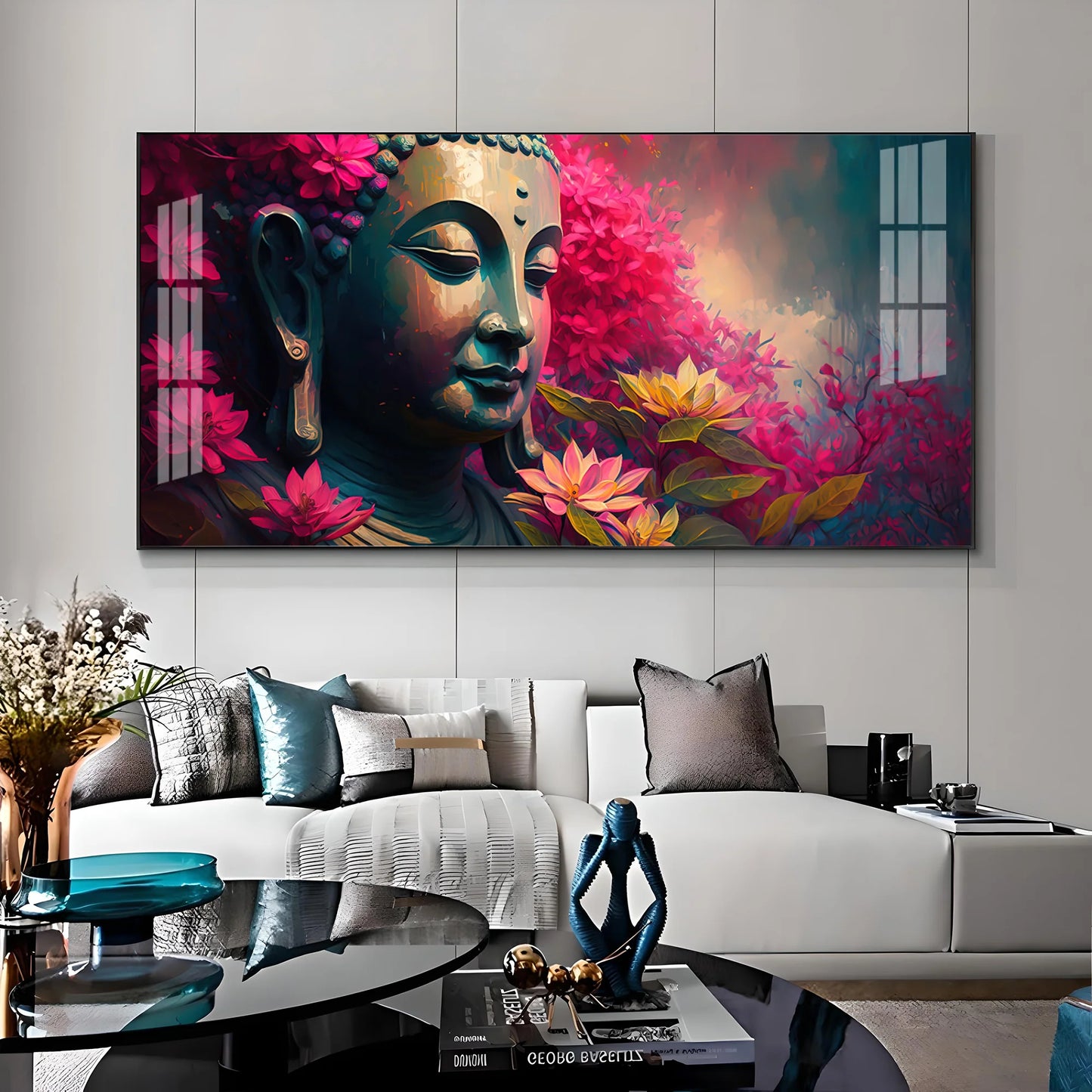 Lord Buddha Blossoms Premium Acrylic Horizontal Wall Art