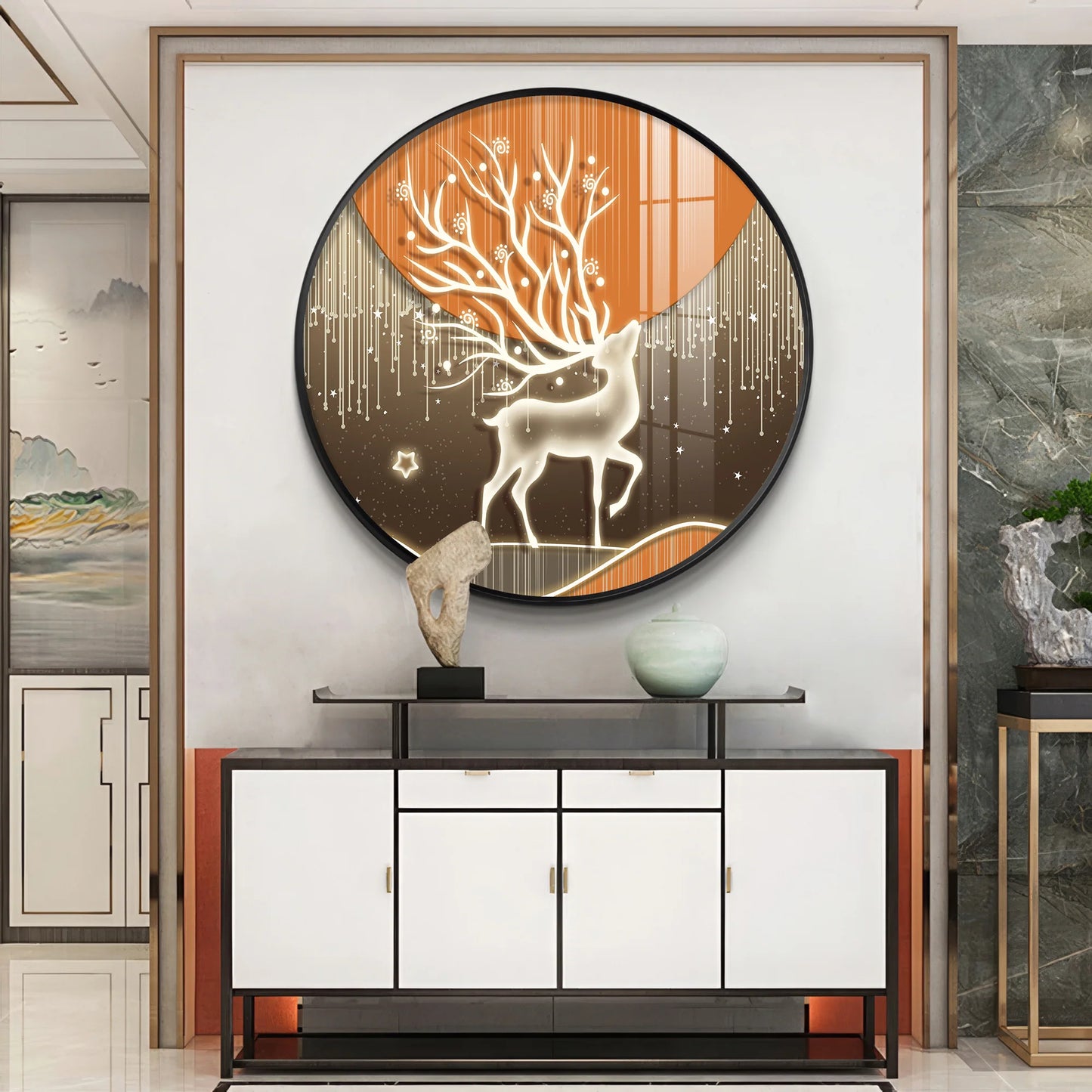 Luminious Deer Premium Acrylic Round Wall Art