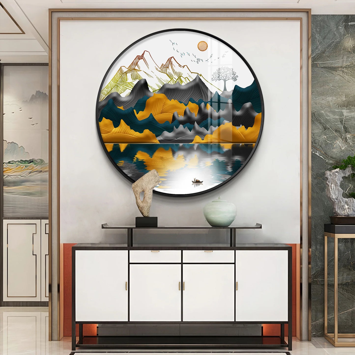 Mountain Escape Premium Acrylic Round Wall Art