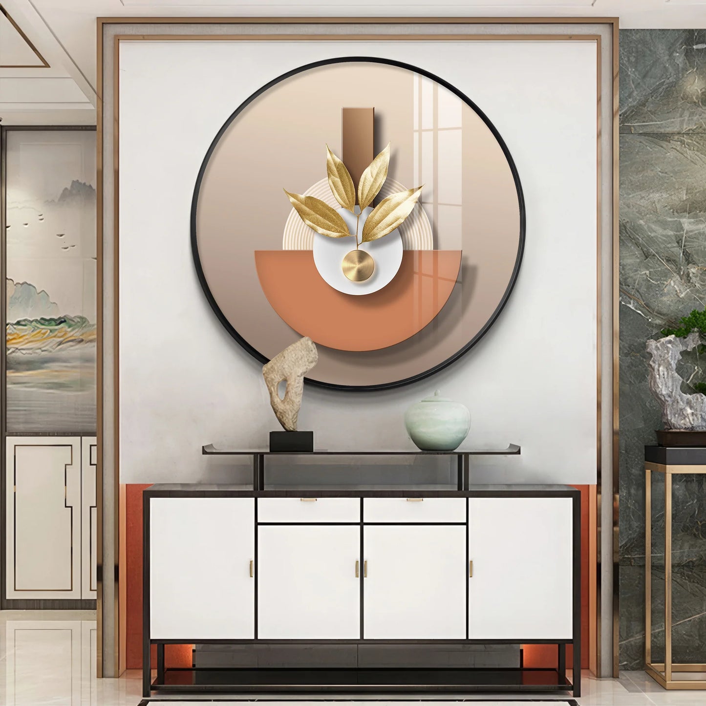 Leafy Luxe Vase Premium Acrylic Round Wall Art