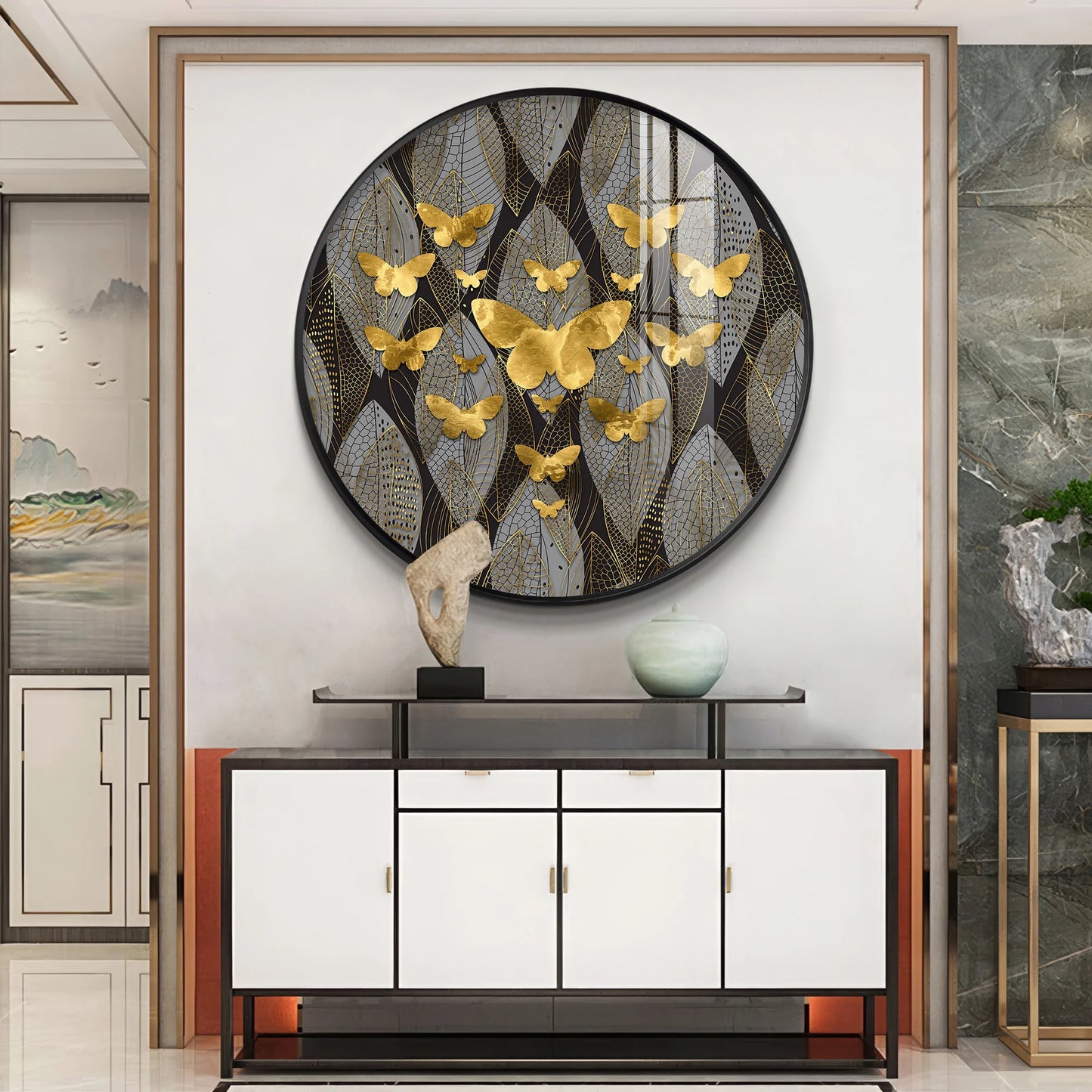 Golden Winged Premium Acrylic Round Wall Art