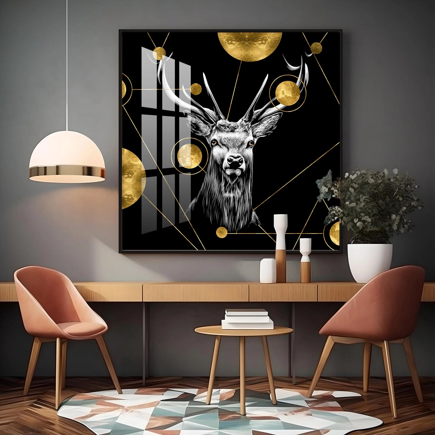 Light Luxury Elk Abstract Art Living Room Premium Acrylic Square Wall Art