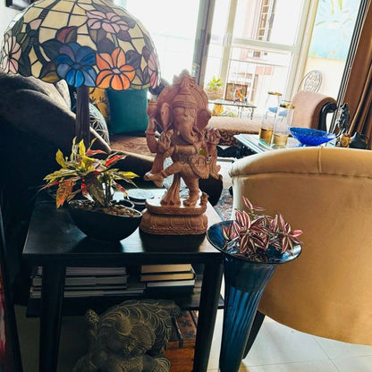 Ganesha Dancing Statue in Pink Stone 15″