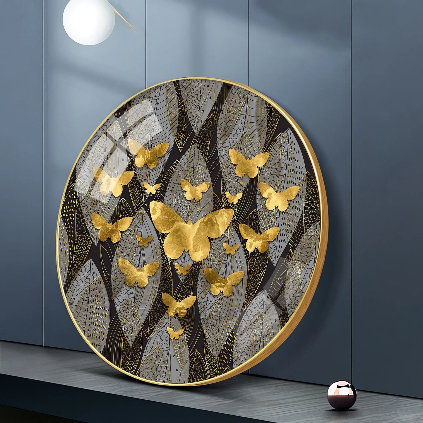 Golden Winged Premium Acrylic Round Wall Art