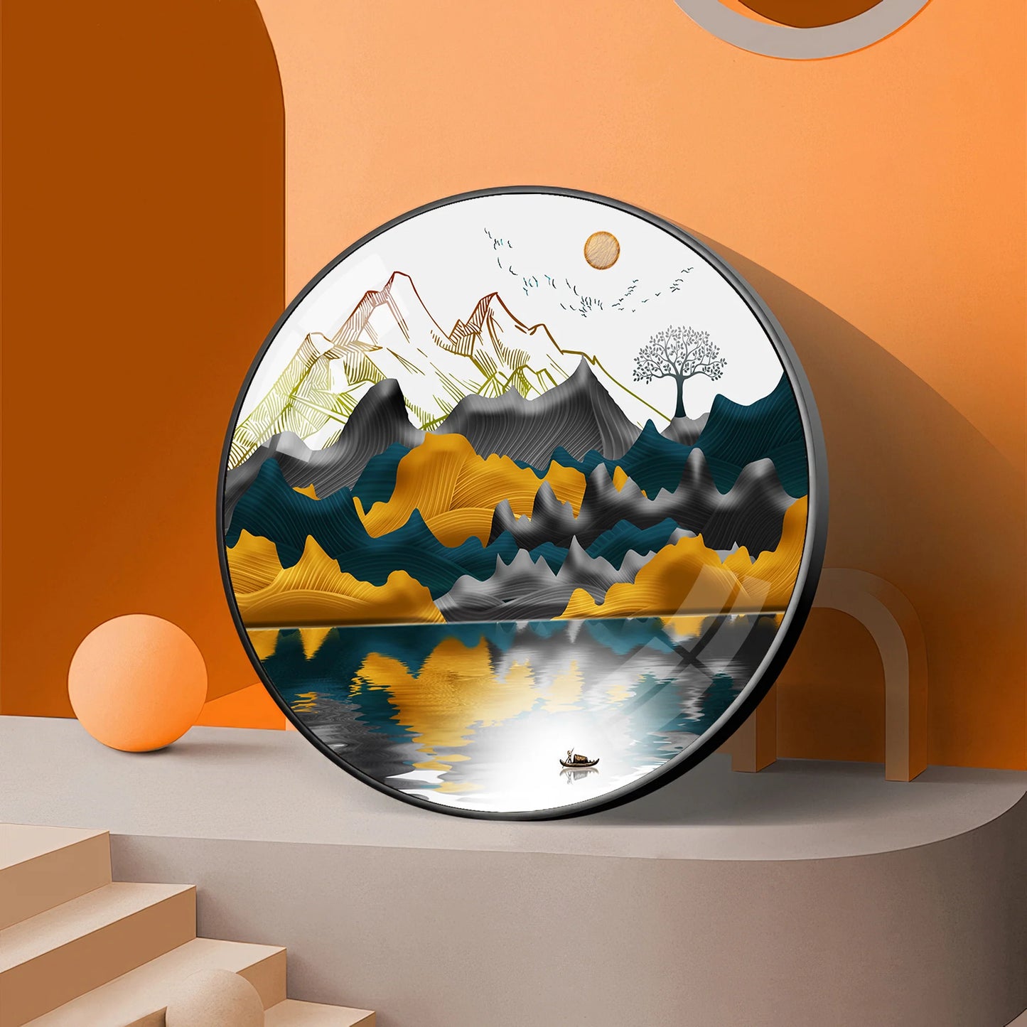 Mountain Escape Premium Acrylic Round Wall Art