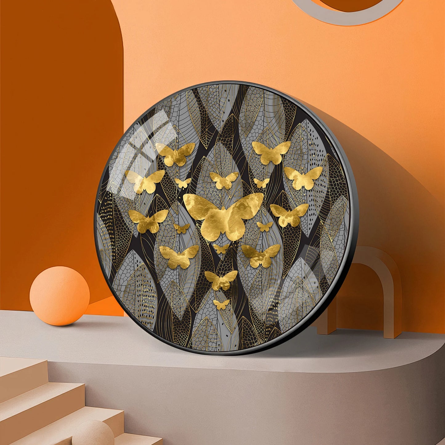 Golden Winged Premium Acrylic Round Wall Art