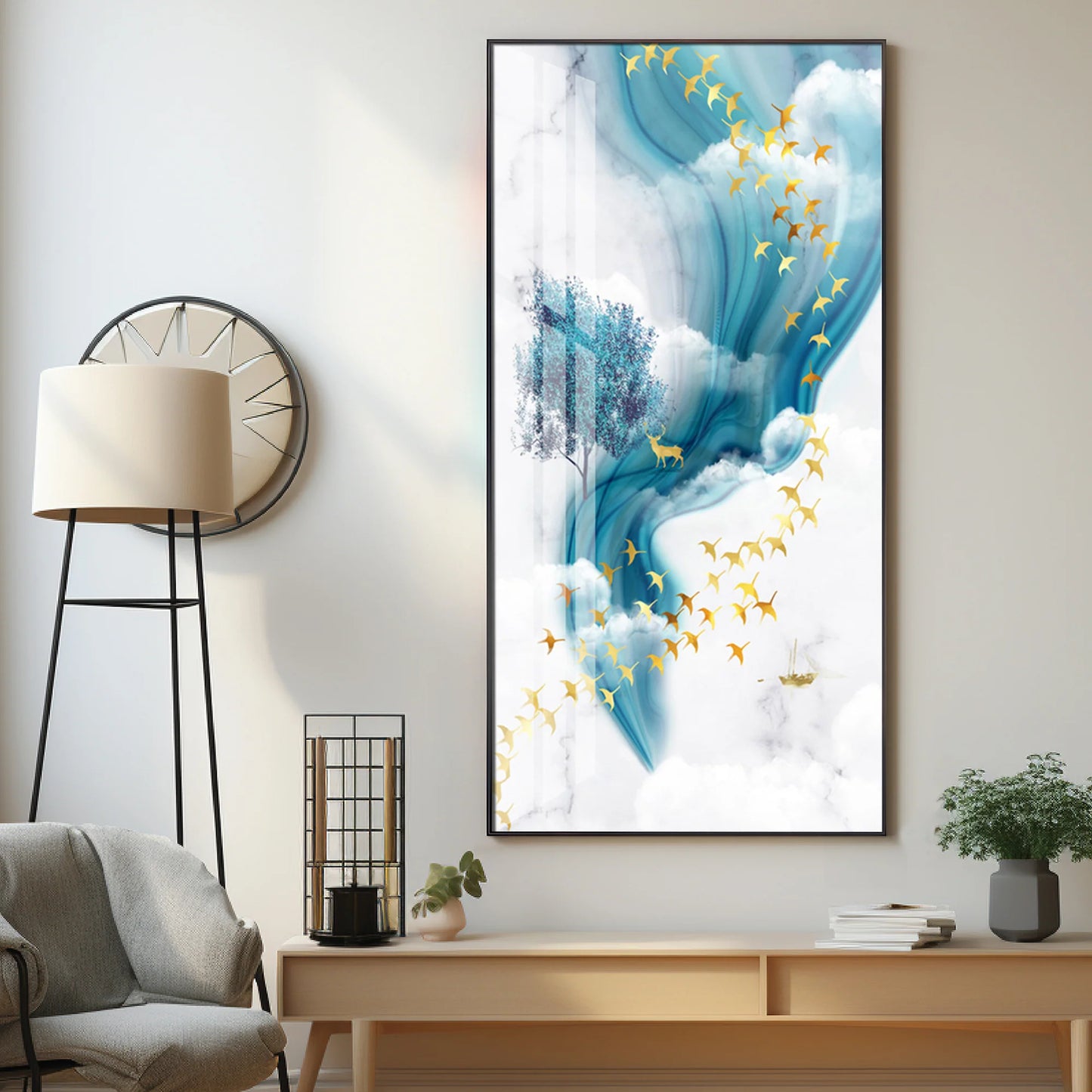 White & Blue Thoughts Premium Acrylic Vertical Wall Art