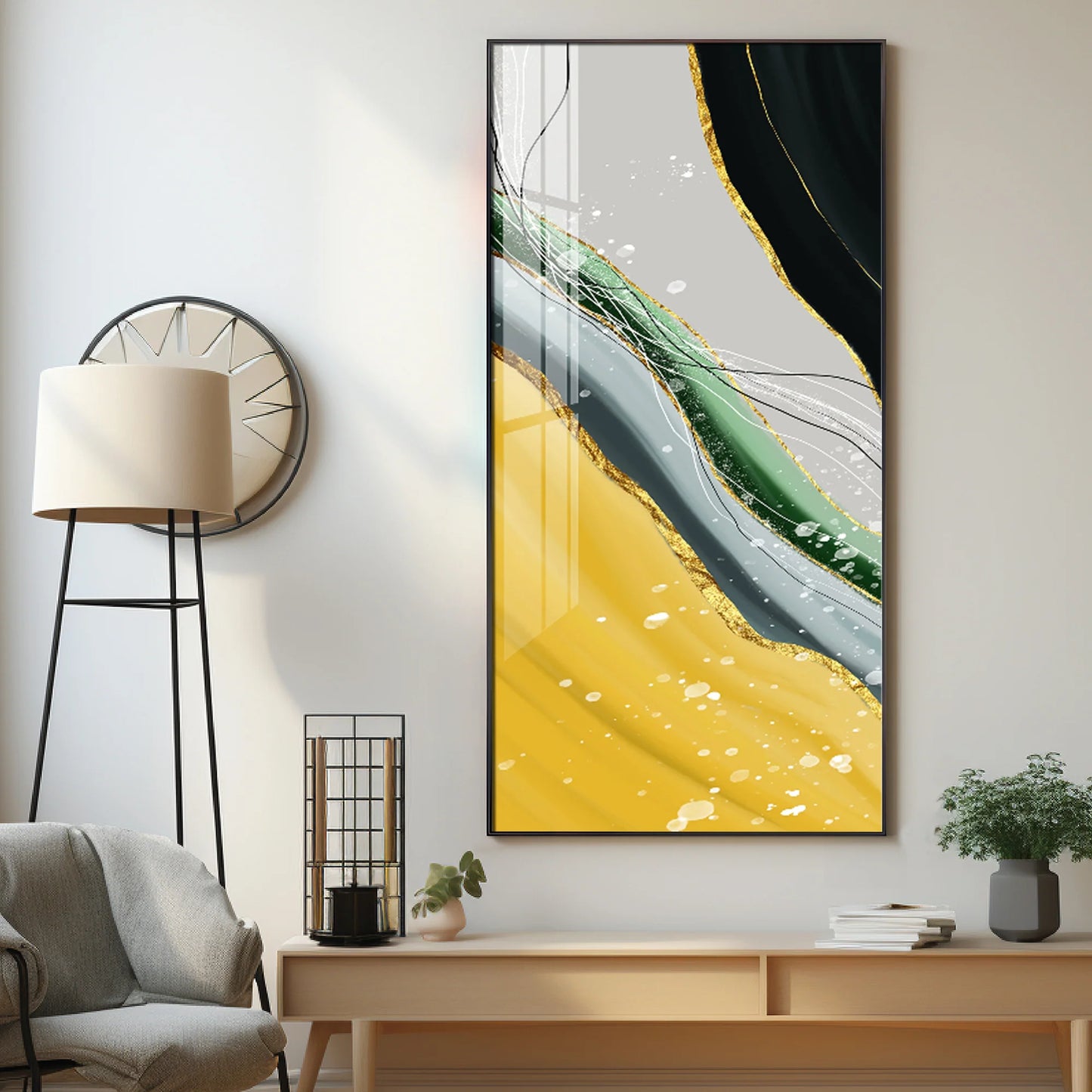 Golden Greens Premium Acrylic Vertical Wall Art