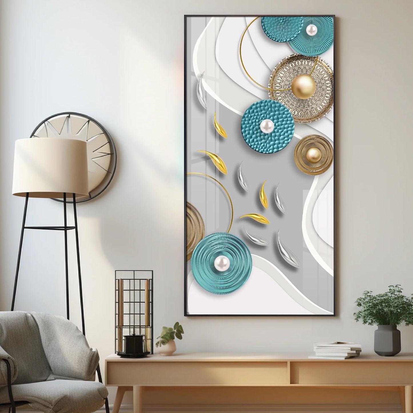 Silver & Golden Koi Fish Premium Acrylic Vertical Wall Art