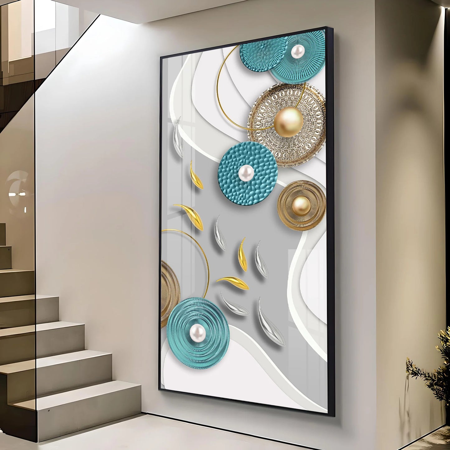 Silver & Golden Koi Fish Premium Acrylic Vertical Wall Art