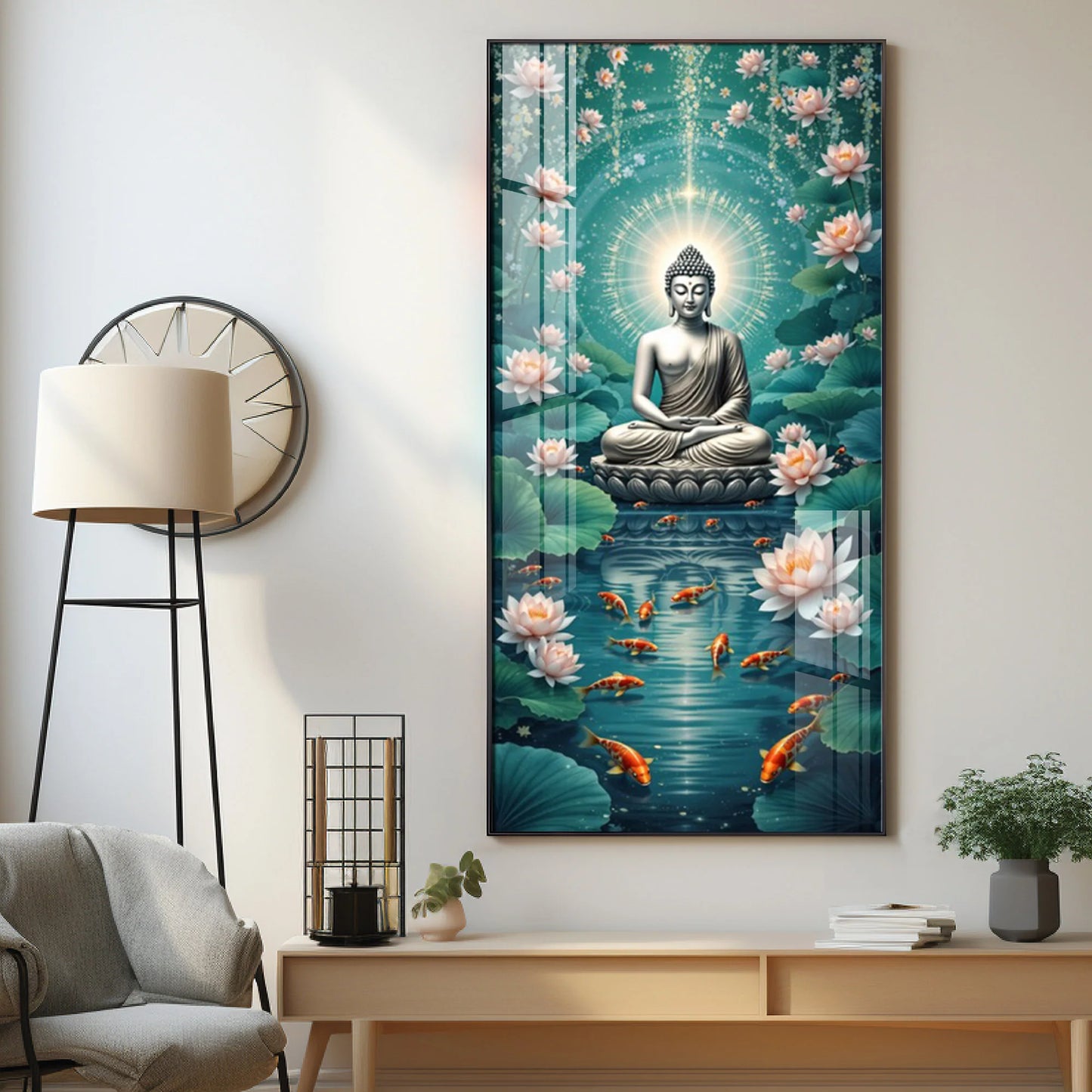 Buddha And The Fish Premium Acrylic Vertical Wall Art