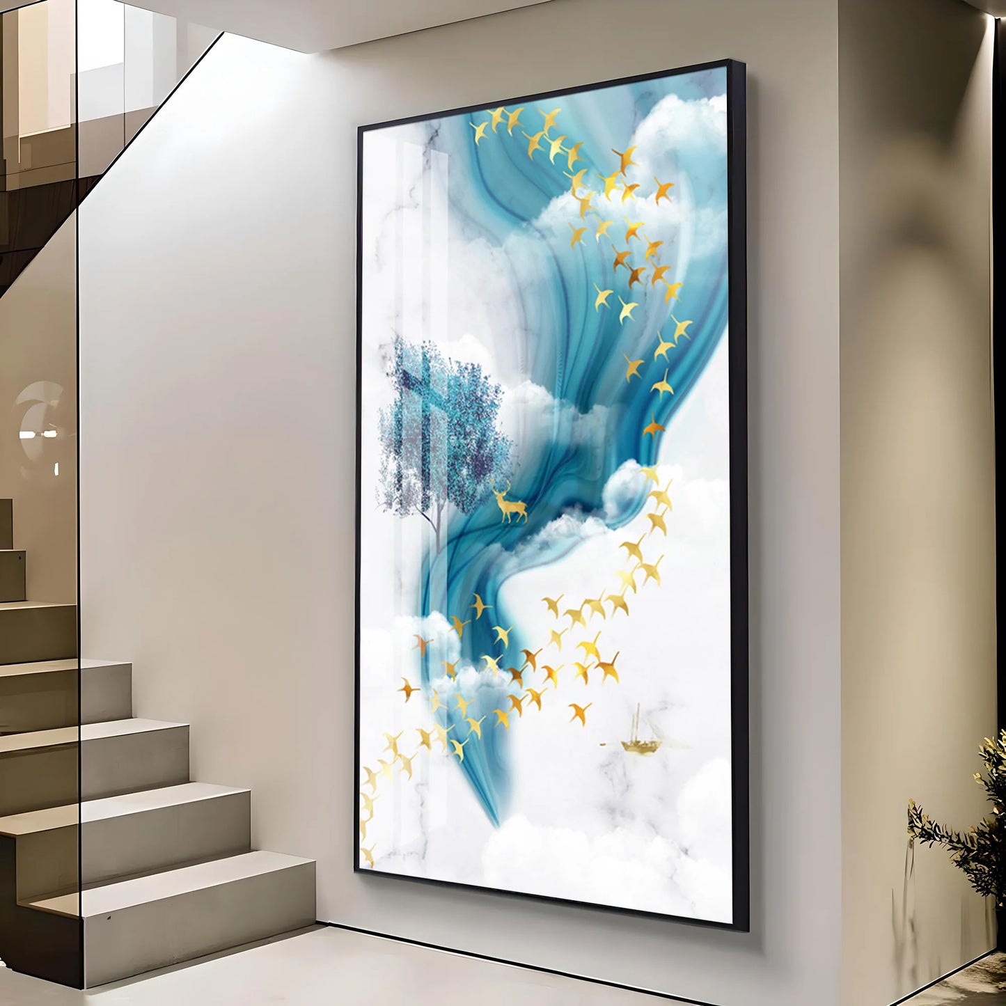 White & Blue Thoughts Premium Acrylic Vertical Wall Art
