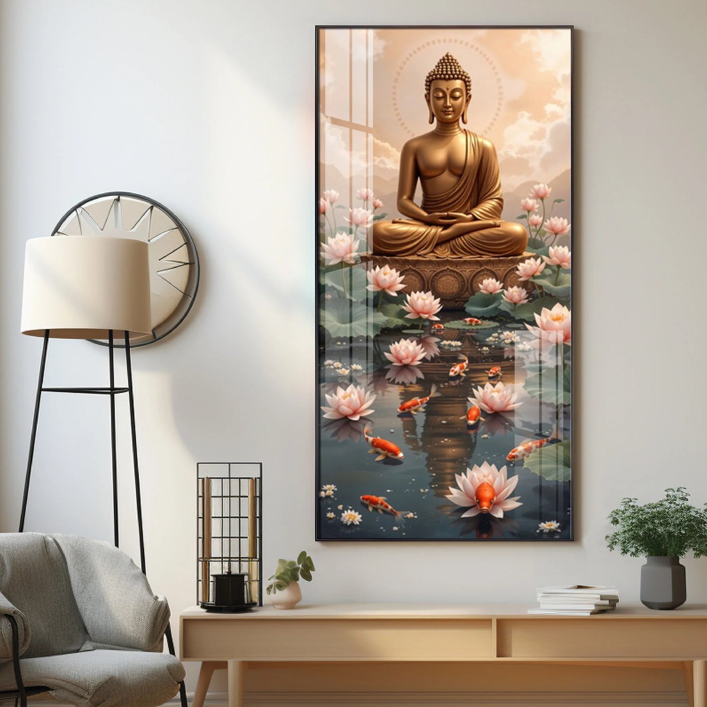 Buddha With Lotus Harmony Premium Acrylic Vertical Wall Art