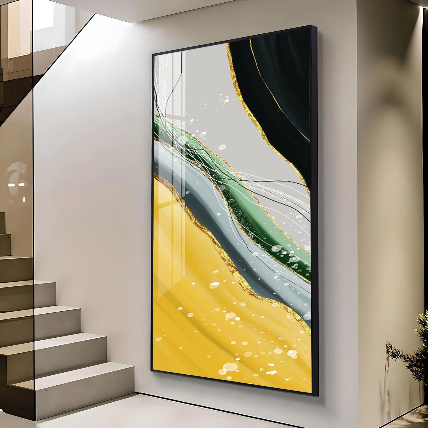 Golden Greens Premium Acrylic Vertical Wall Art
