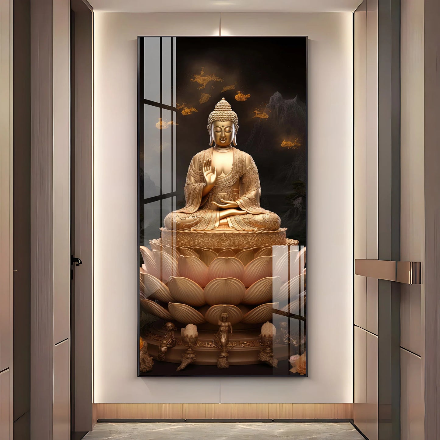 Buddha On Lotus Premium Acrylic Vertical Wall Art