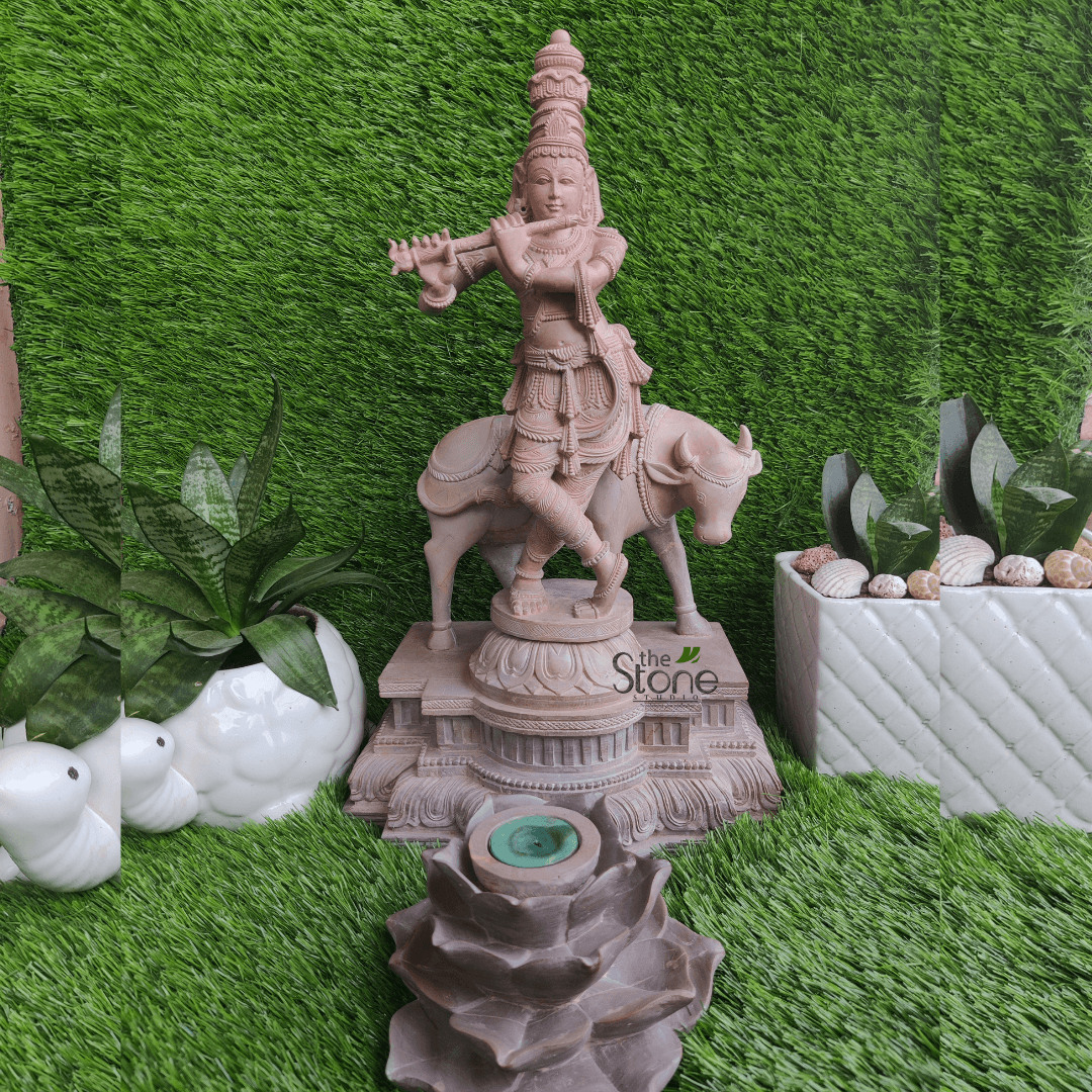 Krishna with cow statue 18″