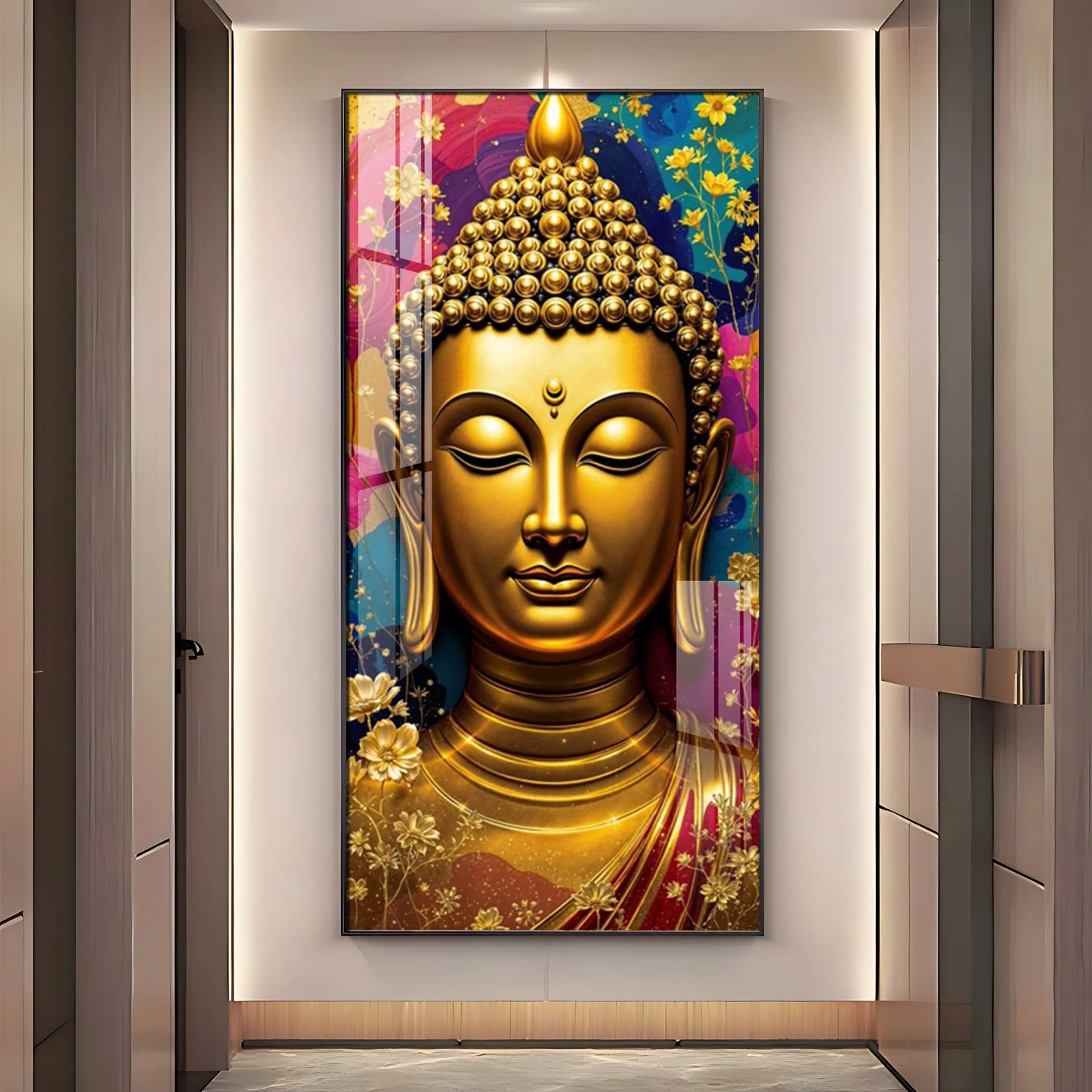 Golden Buddha Portrait Premium Acrylic Vertical Wall Art