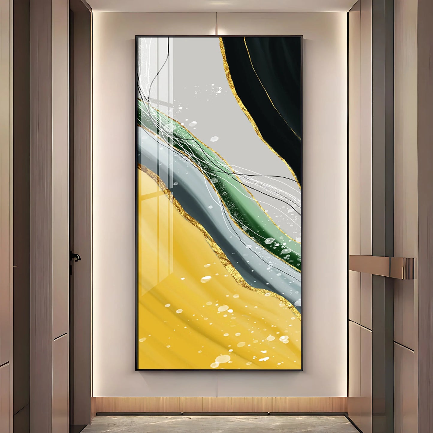 Golden Greens Premium Acrylic Vertical Wall Art