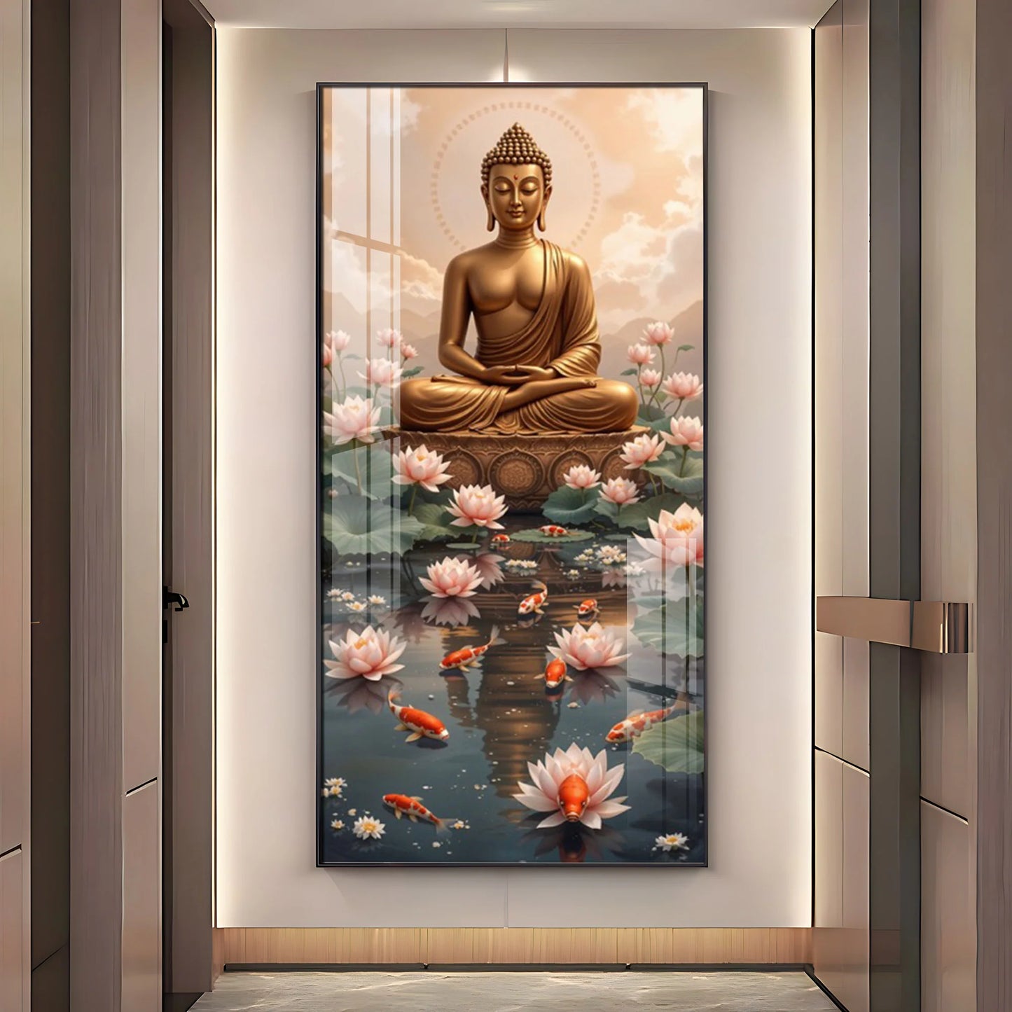 Buddha With Lotus Harmony Premium Acrylic Vertical Wall Art