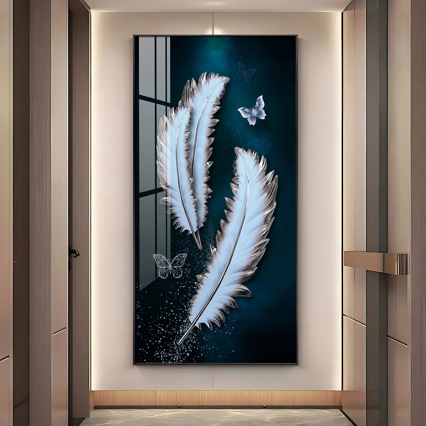 Magical Feathers With Butterfly Premium Acrylic Vertical Wall Art