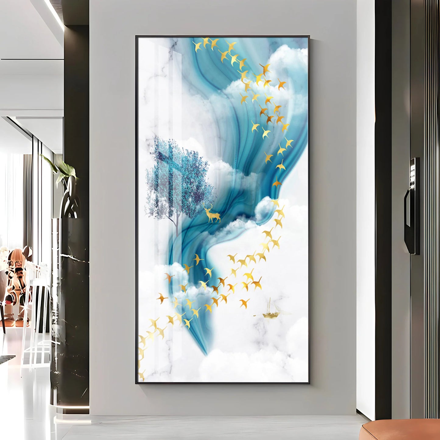 White & Blue Thoughts Premium Acrylic Vertical Wall Art