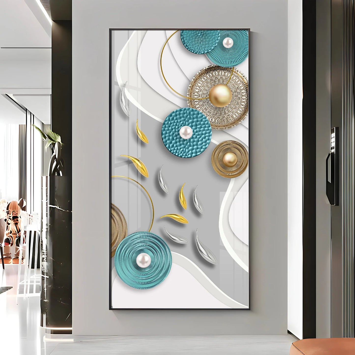 Silver & Golden Koi Fish Premium Acrylic Vertical Wall Art