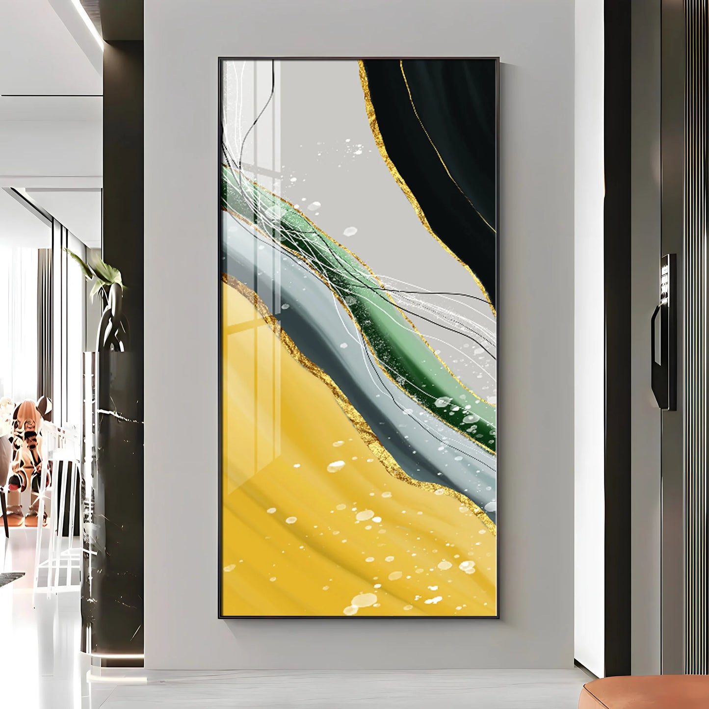 Golden Greens Premium Acrylic Vertical Wall Art