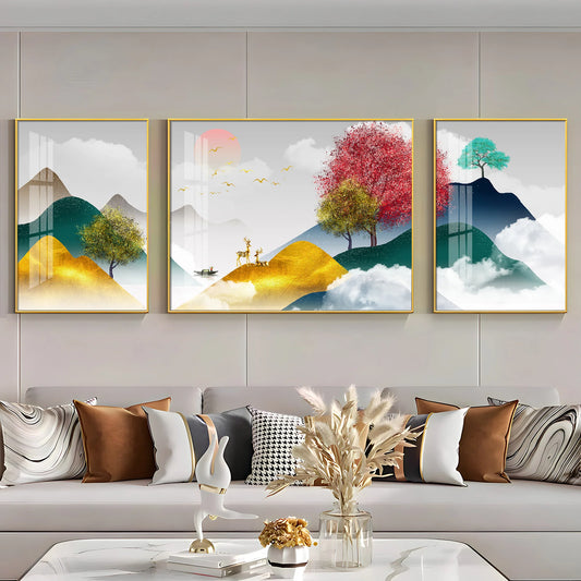 Serene Nature Luxury Crystal Wall Art (Set of 3)