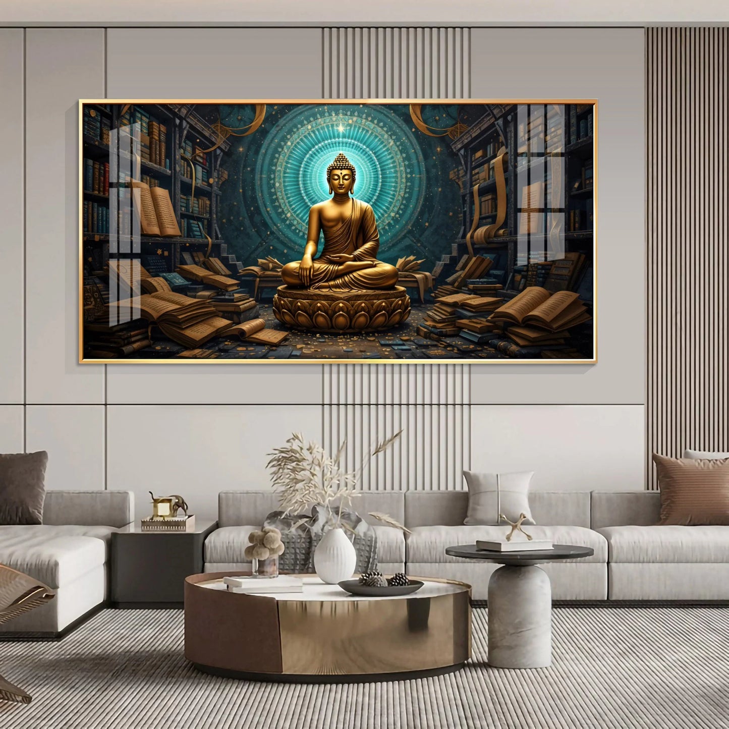 Golden Peaceful Presence Of Buddha Premium Acrylic Horizontal Wall Art