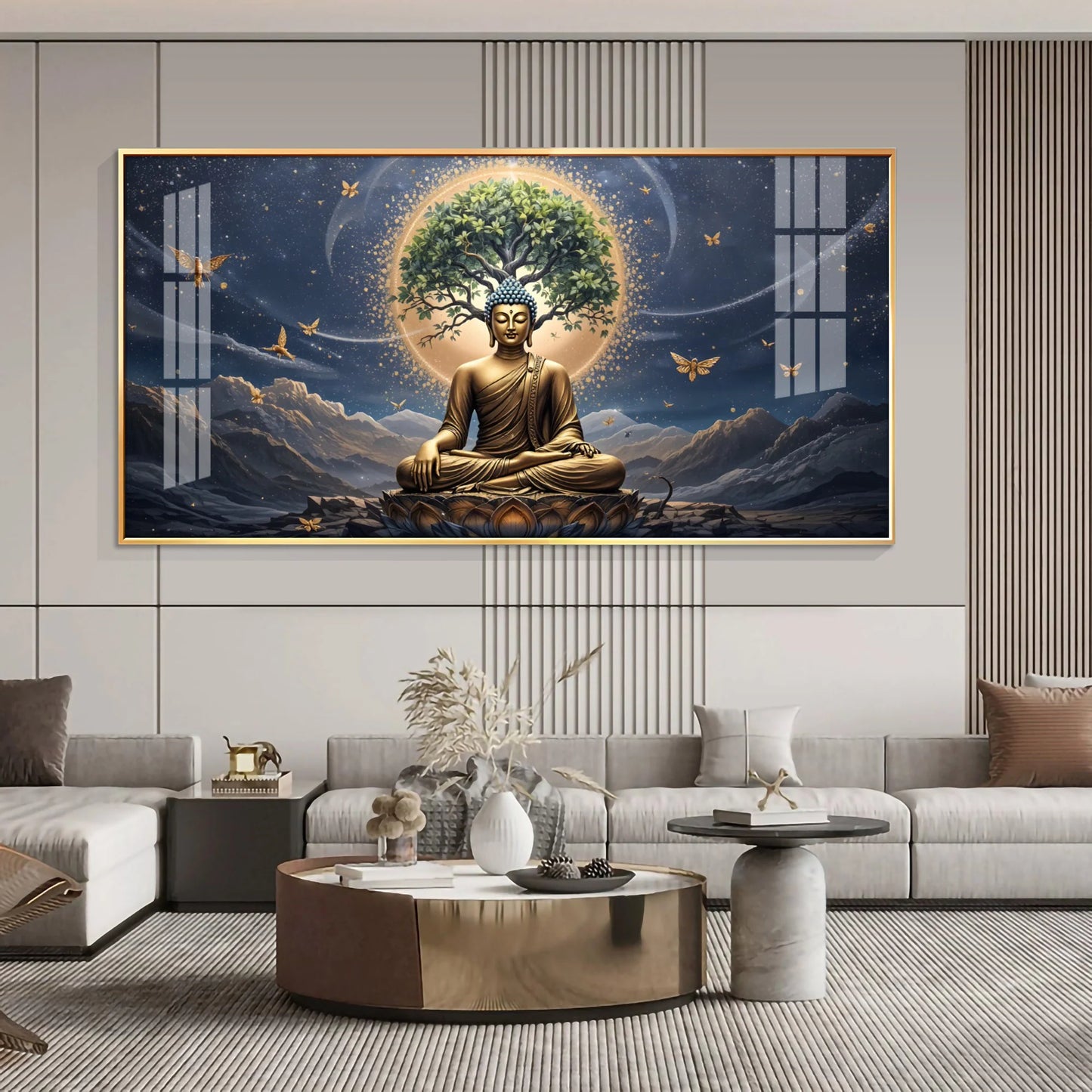 Meditating Buddha In Night Premium Acrylic Horizontal Wall Art