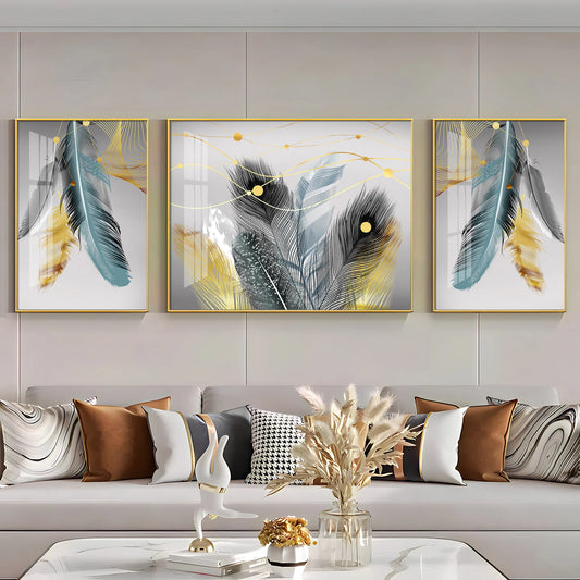 Rare Black Feather Premium Acrylic Wall Art (Set of 3)