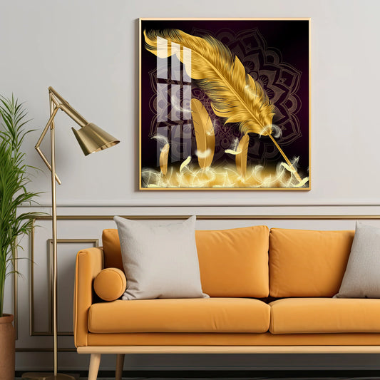 Golden Feather Light Luxury Luxury Crystal Square Wall Art