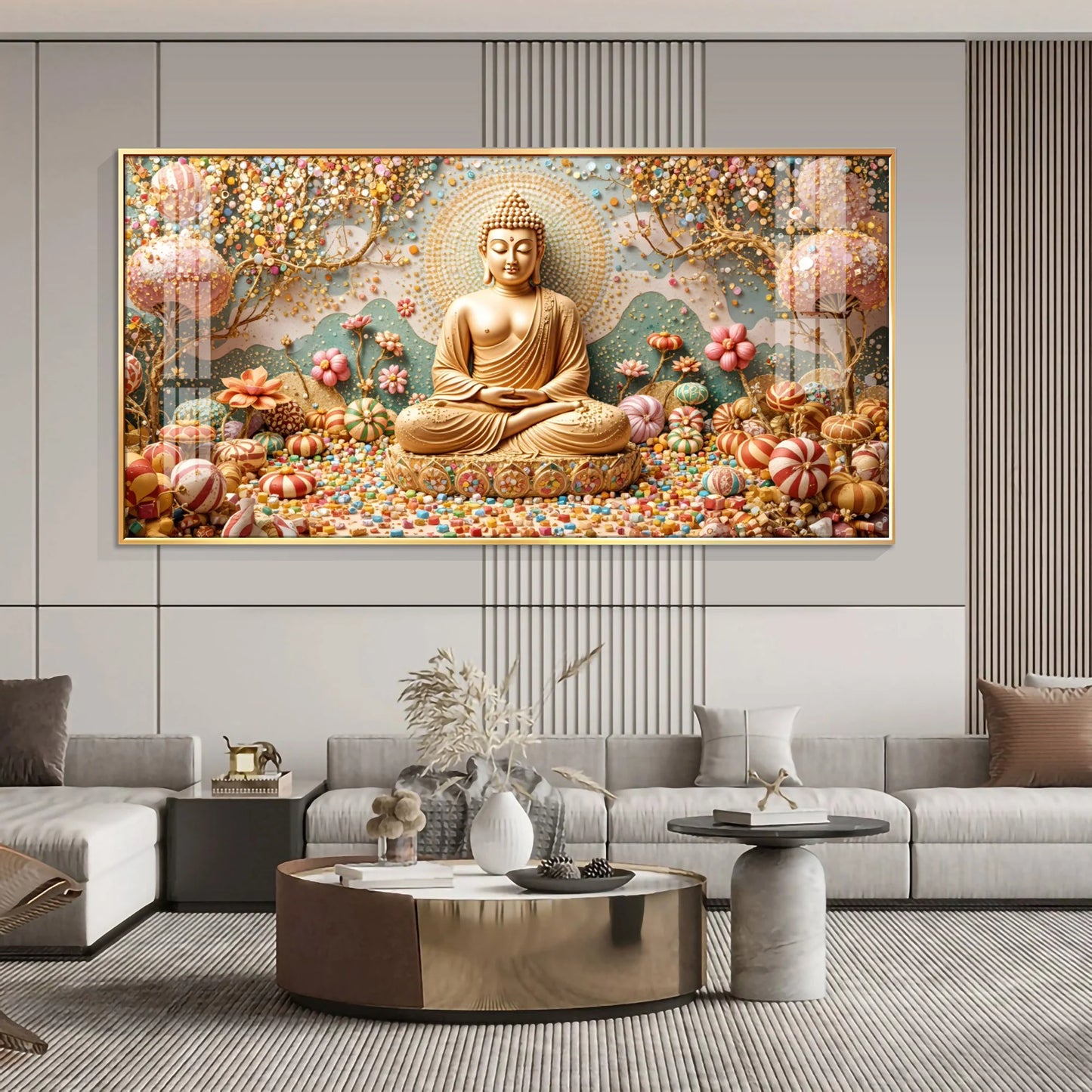 Golden Tranquility Of Buddha Premium Acrylic Horizontal Wall Art