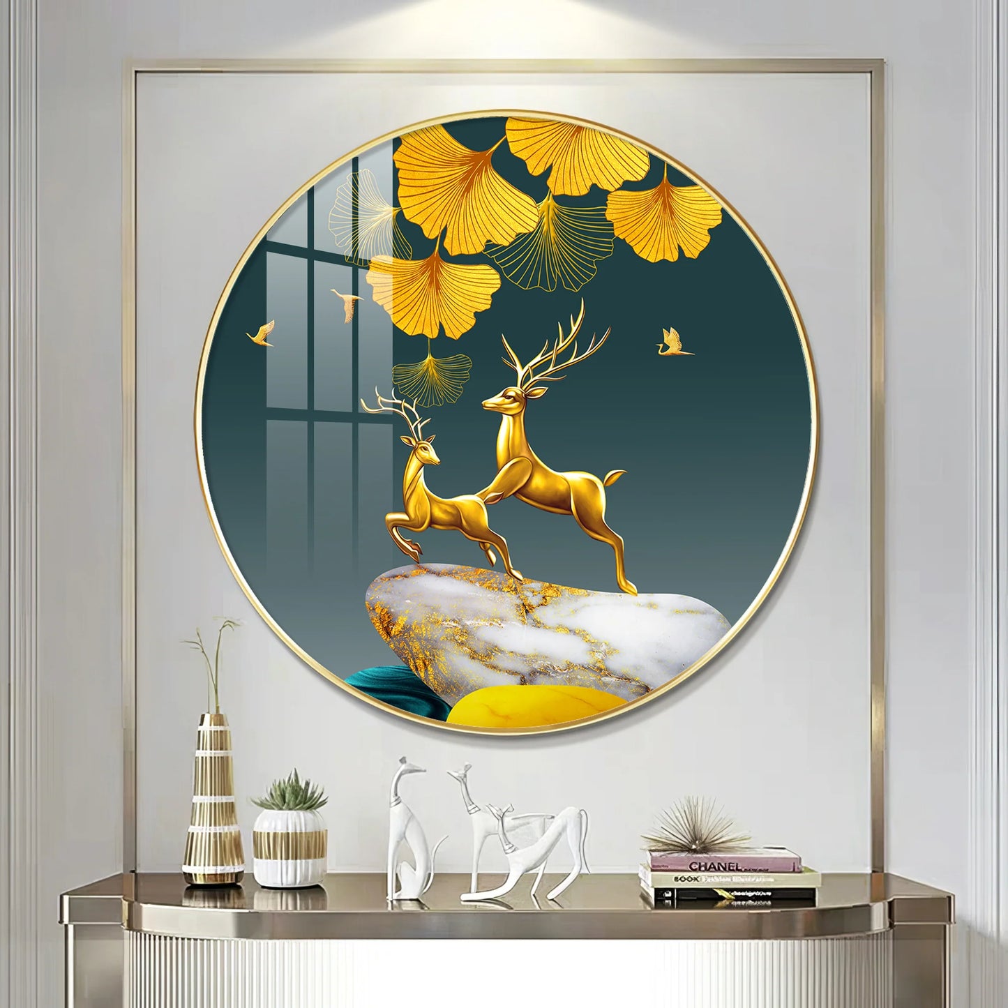 Dancing Antlers Premium Acrylic Round Wall Art