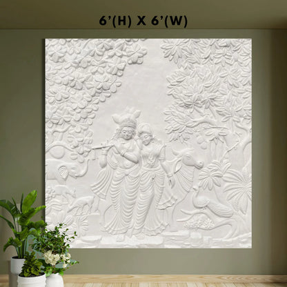 Radha Krishna 3D Elevation Sculpture Relief Mural Wall Art | Multiple Size Available