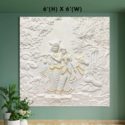 Radha Krishna 3D Elevation Sculpture Relief Mural Wall Art | Multiple Size Available
