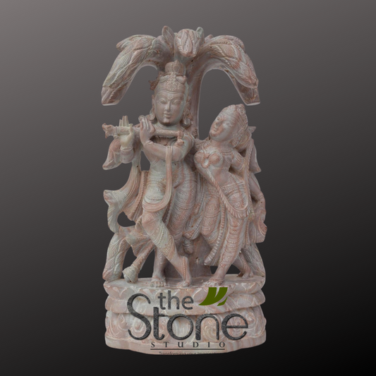 Radha Krishna Statue in Pink Stone 12″