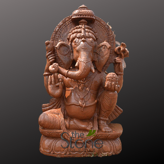 Ganesh Garden Statue Red Stone 4′