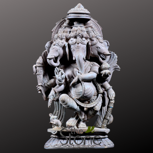 Trimukhi Ganesha Dancing Statue 18″