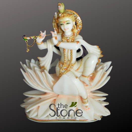 Krishna Marble Statue Sitting on Lotus 18″