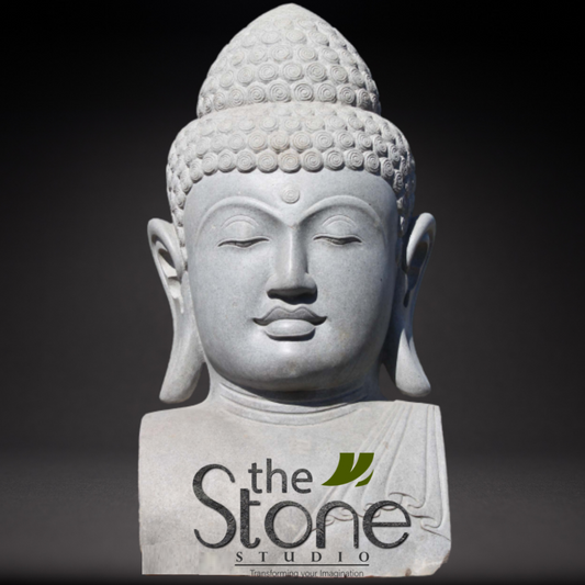 Buddha Head Black Stone Statue 3ft
